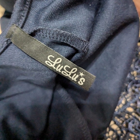 Lulu's Small Navy Blue Gorgeous Renaissance Court Lace Cocktail Mini Dress‎ - Picture 15 of 16